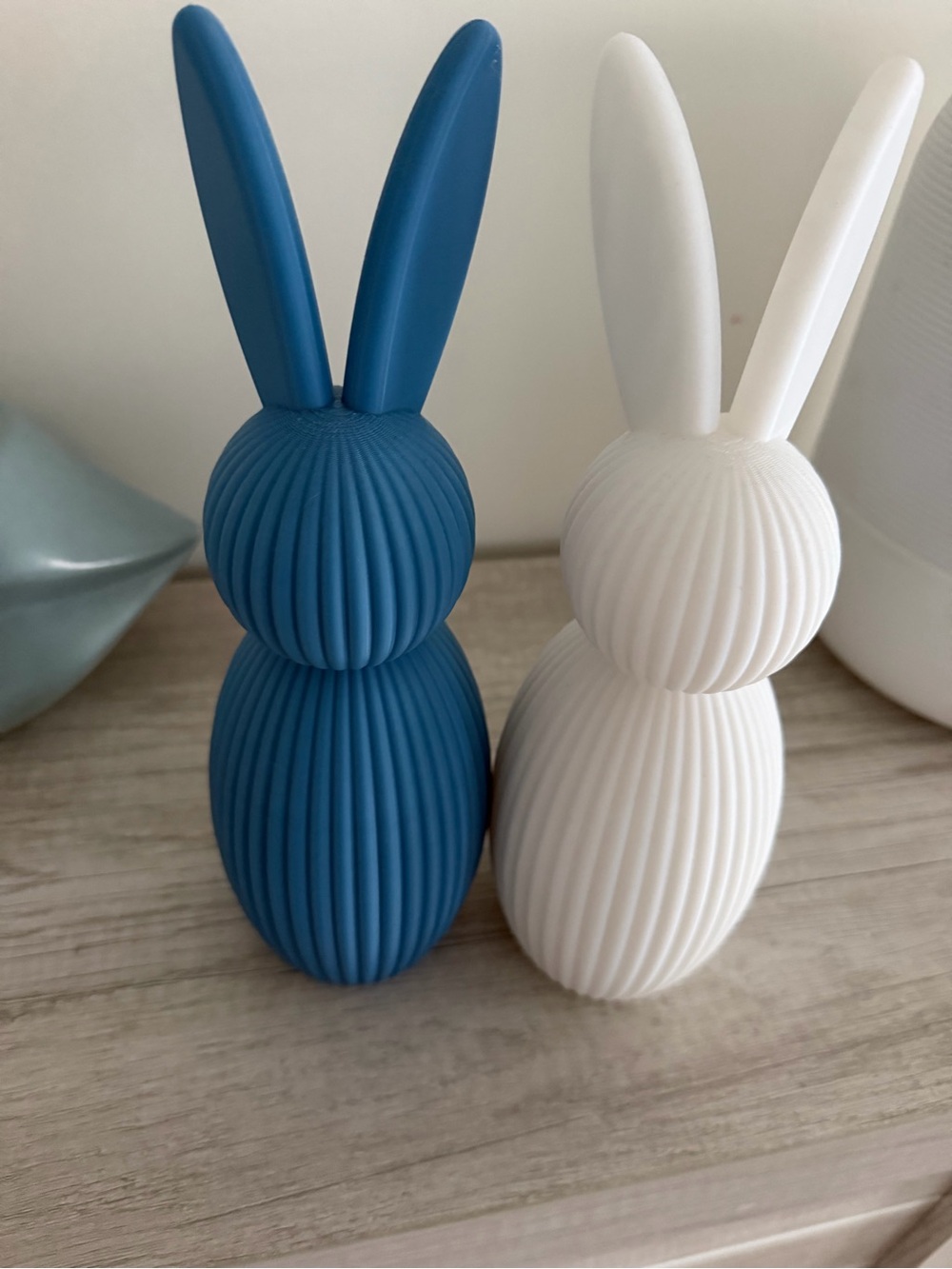 Textured Bunny Figurines in Blue and White